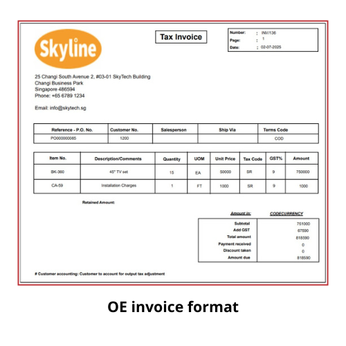 OE invoice format