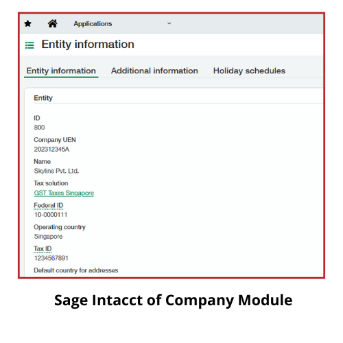 Sage Intacct of Company Module